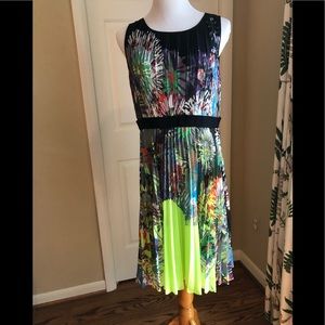 BCBG multicolored pleated knee length shift